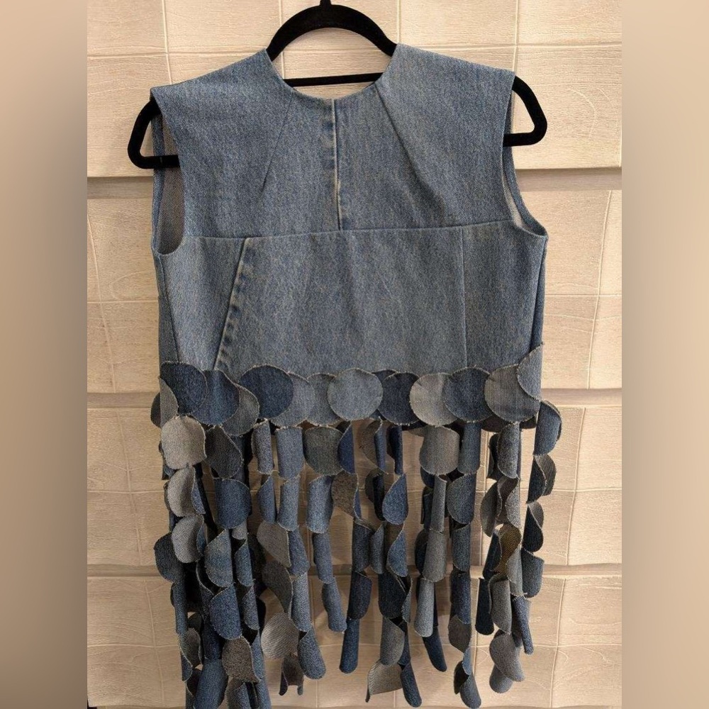Upcycled Denim Top Blue Denim with Fringes
